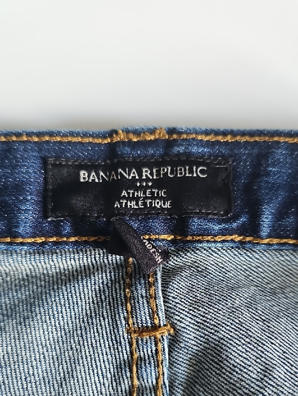 Banana Republic Athletic Jeans in Medium Blue with Gold Stitching